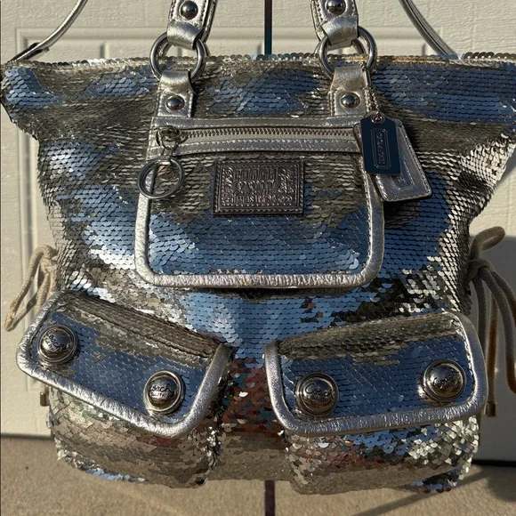 Coach Poppy silver Sequins Spotlight Handbag bag charm RARE Limited Edition Y2K
